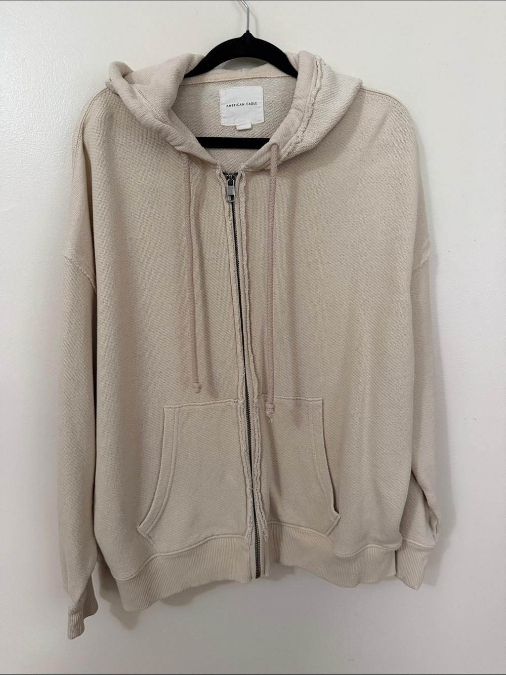 American Eagle Outfitters Light Beige Zip-Up Hoodie Sweater